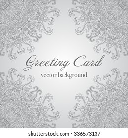 Card or invitation with mandala pattern.Vector vintage hand-drawn highly detailed round mandala elements. Luxury lace festive ornament card. Islam, Arabic, Indian, Turkish, Ottoman, Pakistan motifs.