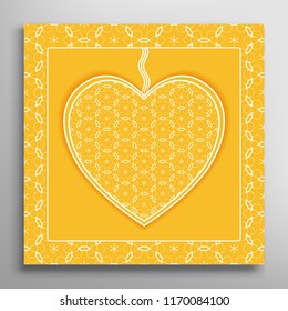 Card or Invitation with ornate lace Heart and frame. Openwork filigree template for Wedding, Bridal, Valentine's day, greeting cards or Birthday Invitations. Abstract line pattern, heart background