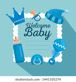 card of invitation with pacifier and rattle decoration