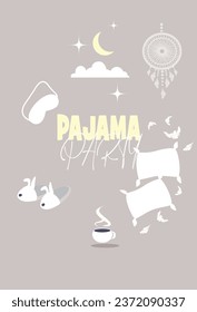 card invitation to a pajama party, dream catcher, slippers, a mug of hot tea and a pillow fight.