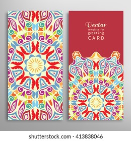 Card or Invitation patterns collection with doodle floral geometric texture for wedding bridal, Valentine's day, greeting cards or birthday invitations, fabric or paper print. Mandala design elements