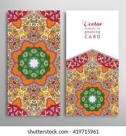 Card or Invitation patterns collection with doodle floral geometric texture for wedding bridal, Valentine's day, greeting cards or birthday invitations, fabric or paper print. Mandala design elements