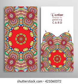 Card or Invitation patterns collection with doodle floral geometric texture for wedding bridal, Valentine's day, greeting cards or birthday invitations, fabric or paper print. Mandala design elements