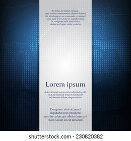 Card or invitation template with abstract geometric shape on blue blurry background and place for your text in the center.