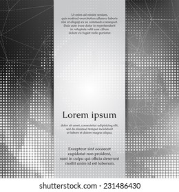 Card or invitation template with abstract geometric shape on monochrome steel blurry background and place for your text in the center.