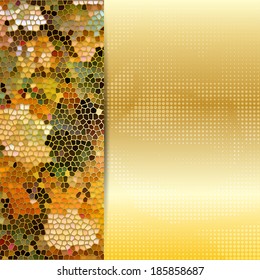 Card or invitation template with maple leaves stained glass mosaic and place for text.