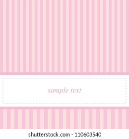 Card invitation vector template for baby shower, wedding or birthday party with sweet baby pink stripes. Cute background with white space to put your own text.