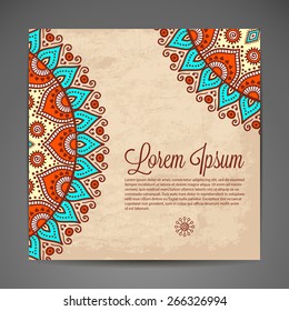 Card or invitation. Vintage decorative elements. Hand drawn background. Islam, Arabic, Indian, ottoman motifs.