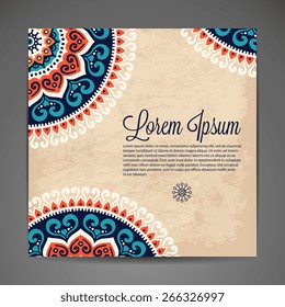 Card or invitation. Vintage decorative elements. Hand drawn background. Islam, Arabic, Indian, ottoman motifs.