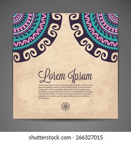 Card or invitation. Vintage decorative elements. Hand drawn background. Islam, Arabic, Indian, ottoman motifs.
