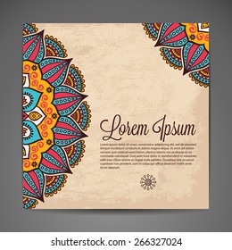 Card or invitation. Vintage decorative elements. Hand drawn background. Islam, Arabic, Indian, ottoman motifs.
