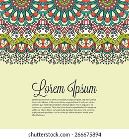 Card or invitation. Vintage decorative elements. Hand drawn background. Islam, Arabic, Indian, ottoman motifs.