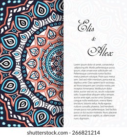 Card or invitation. Vintage decorative elements. Hand drawn background. Islam, Arabic, Indian, ottoman motifs.