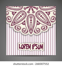 Card or invitation. Vintage decorative elements. Hand drawn background. Islam, Arabic, Indian, ottoman motifs.