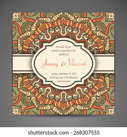Card or invitation. Vintage decorative elements. Hand drawn background. Islam, Arabic, Indian, ottoman motifs.