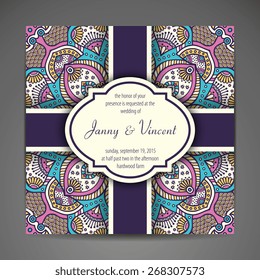 Card or invitation. Vintage decorative elements. Hand drawn background. Islam, Arabic, Indian, ottoman motifs.