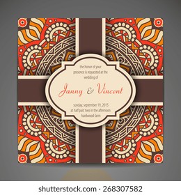 Card or invitation. Vintage decorative elements. Hand drawn background. Islam, Arabic, Indian, ottoman motifs.