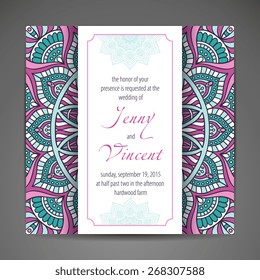 Card or invitation. Vintage decorative elements. Hand drawn background. Islam, Arabic, Indian, ottoman motifs.