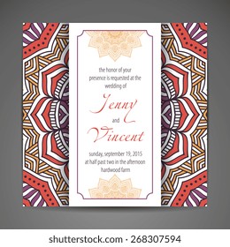 Card or invitation. Vintage decorative elements. Hand drawn background. Islam, Arabic, Indian, ottoman motifs.