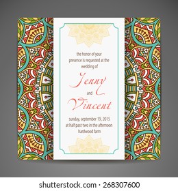 Card or invitation. Vintage decorative elements. Hand drawn background. Islam, Arabic, Indian, ottoman motifs.