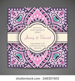 Card or invitation. Vintage decorative elements. Hand drawn background. Islam, Arabic, Indian, ottoman motifs.