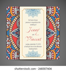 Card or invitation. Vintage decorative elements. Hand drawn background. Islam, Arabic, Indian, ottoman motifs.