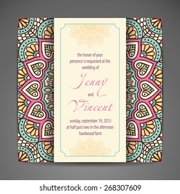 Card or invitation. Vintage decorative elements. Hand drawn background. Islam, Arabic, Indian, ottoman motifs.