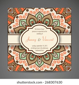 Card or invitation. Vintage decorative elements. Hand drawn background. Islam, Arabic, Indian, ottoman motifs.