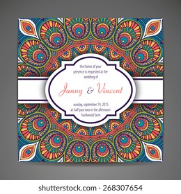 Card or invitation. Vintage decorative elements. Hand drawn background. Islam, Arabic, Indian, ottoman motifs.
