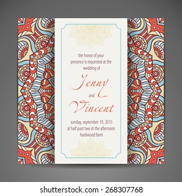 Card or invitation. Vintage decorative elements. Hand drawn background. Islam, Arabic, Indian, ottoman motifs.