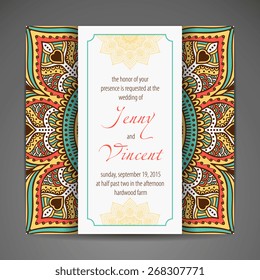 Card or invitation. Vintage decorative elements. Hand drawn background. Islam, Arabic, Indian, ottoman motifs.