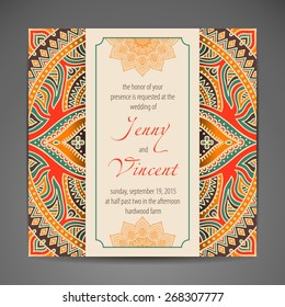 Card or invitation. Vintage decorative elements. Hand drawn background. Islam, Arabic, Indian, ottoman motifs.