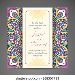 Card or invitation. Vintage decorative elements. Hand drawn background. Islam, Arabic, Indian, ottoman motifs.