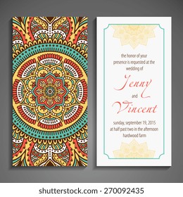 Card or invitation. Vintage decorative elements. Hand drawn background. Islam, Arabic, Indian, ottoman motifs.