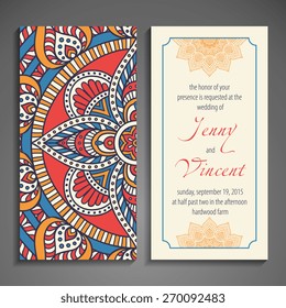 Card or invitation. Vintage decorative elements. Hand drawn background. Islam, Arabic, Indian, ottoman motifs.