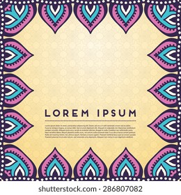 Card or invitation. Vintage decorative elements. Hand drawn background. Islam, Arabic, Indian, ottoman motifs.