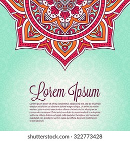 Card or invitation. Vintage decorative elements. Oriental pattern, vector illustration.  Islam, Arabic, Indian, turkish, pakistan, chinese, ottoman motifs