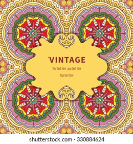 Card or Invitation. Vintage decorative elements, hand drawn background. Ornamental floral oriental pattern, vector illustration. Arabic indian turkish chinese motifs.