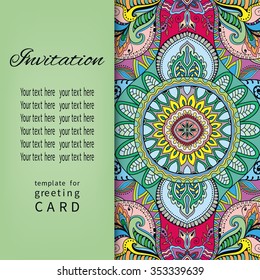 Card or Invitation. Vintage decorative elements, hand drawn background. Ornamental floral oriental pattern, vector illustration. Arabic indian turkish chinese motifs.