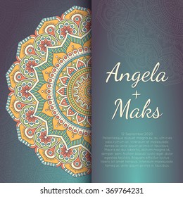 Card or invitation. Vintage decorative elements. Ornamental floral business cards, oriental pattern, vector illustration.  Islam, Arabic, Indian, turkish, pakistan, chinese, moroccan, ottoman motifs.