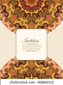 Card or invitation. Vintage decorative ornament. Hand drawn colorful background. Mandala doodle pattern, round ornament