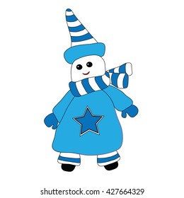 Card with isolated snow man. Vector illustration can be used to design for greeting card, poster.