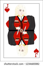 Card jack of hearts with a portrait of a man in the national costume of Georgia.