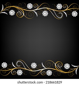 Card with jewelry floral decorative border with pearls