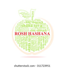 card for the Jewish New Year
it has a text cloud of words in Hebrew
rosh hashana (New Year) Shana Tova (the wish)
chag sameach (happy holidays) on a white background