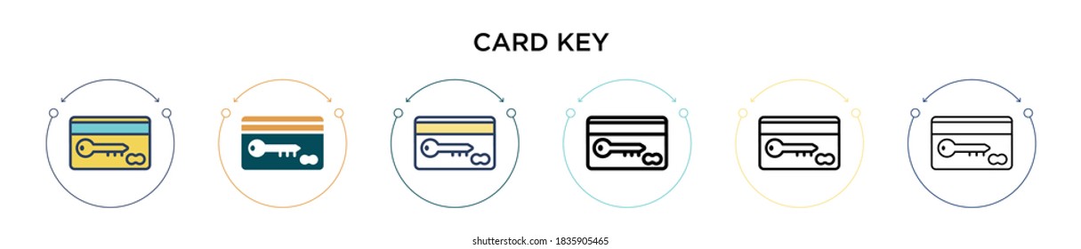 Card key icon in filled, thin line, outline and stroke style. Vector illustration of two colored and black card key vector icons designs can be used for mobile, ui, web