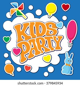 Card for kids party. Vector illustration. It is easy to edit. In gallery also card different colors. Perfect for invitations or announcements. 