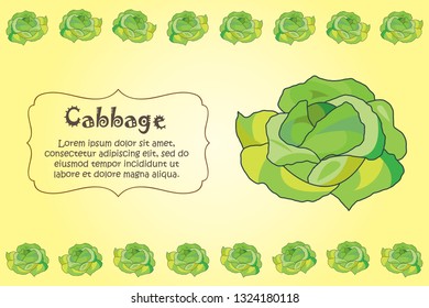 Card for kitchen notes. Blank with cabbage ornament. Kitchen card. A cabbage