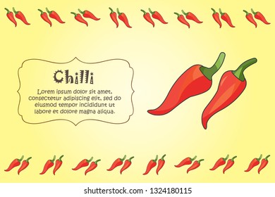 Card for kitchen notes. Blank with chilli ornament. Kitchen card. A chilli