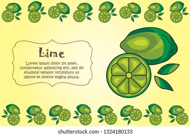 Card for kitchen notes. Blank with lime ornament. Kitchen card. A lime